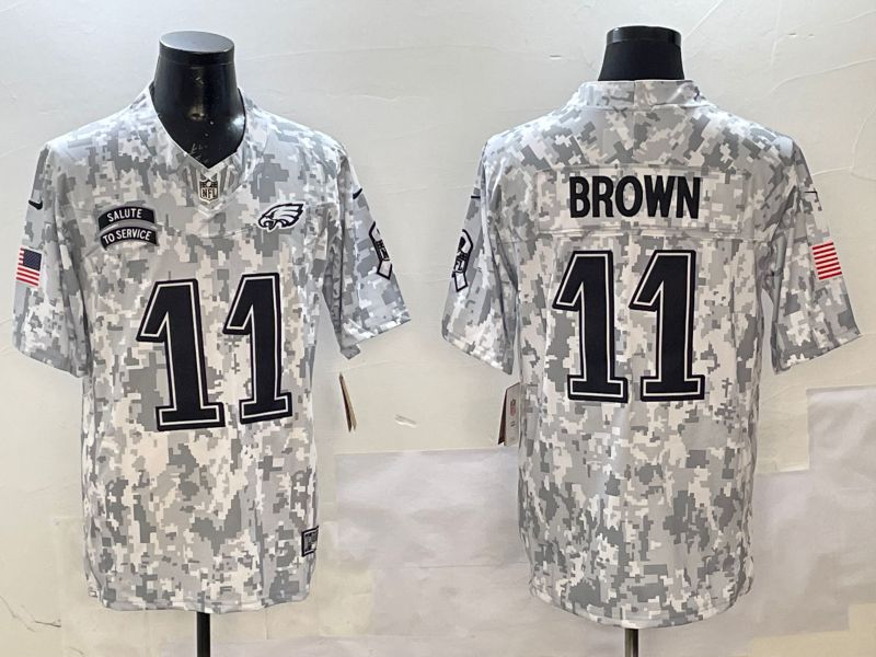 Men Philadelphia Eagles #11 Brown Camo 2025 Nike Salute to Service Limited NFL Jersey style 1